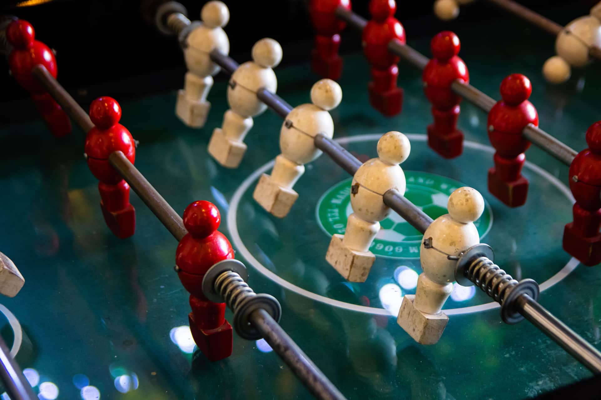 An Italian-built foosball table with telescopic rods
